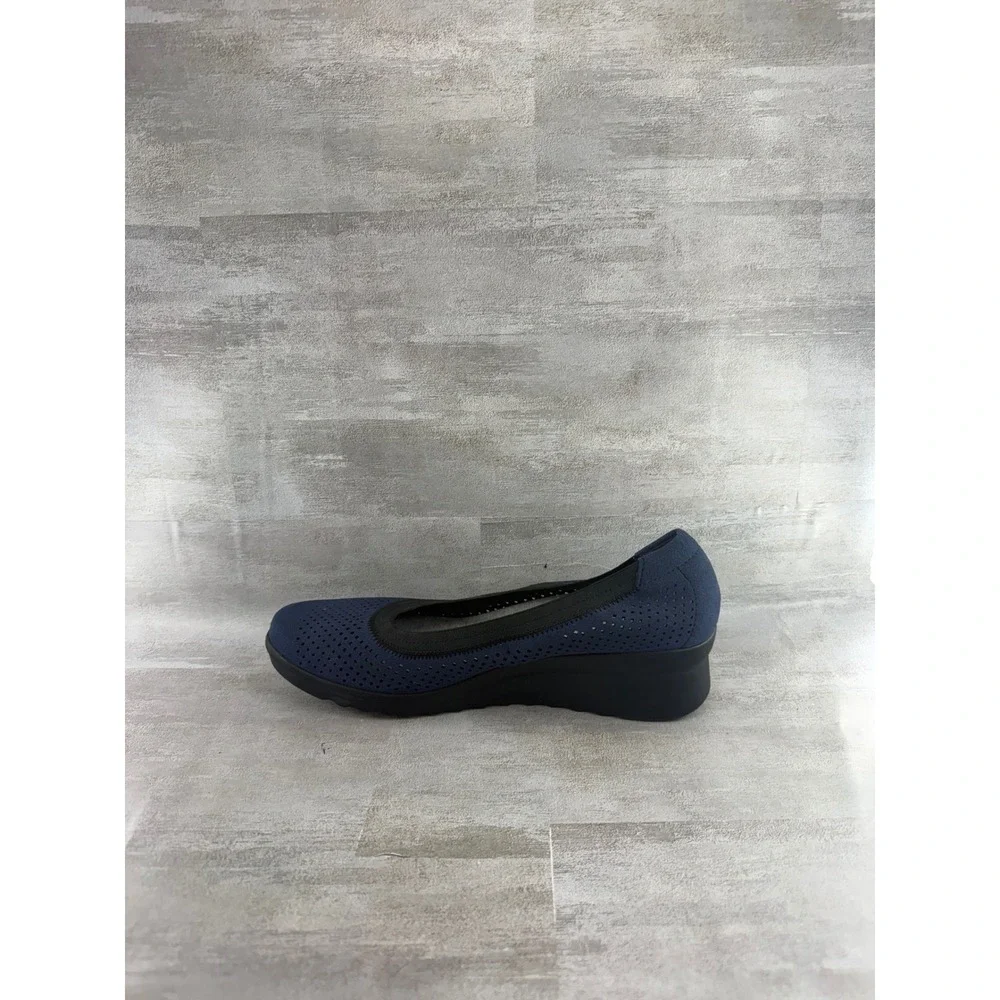 Clarks Cloudsteppers Women Navy Blue Perforated Wedge Pumps Sz 8.5W 261320375060